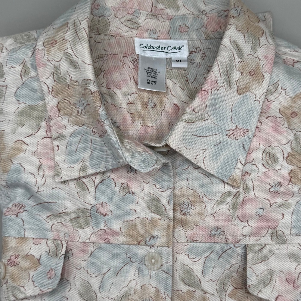 Coldwater Creek Womens XL Floral Linen Cotton Button Front Jacket Pastel - Picture 4 of 5